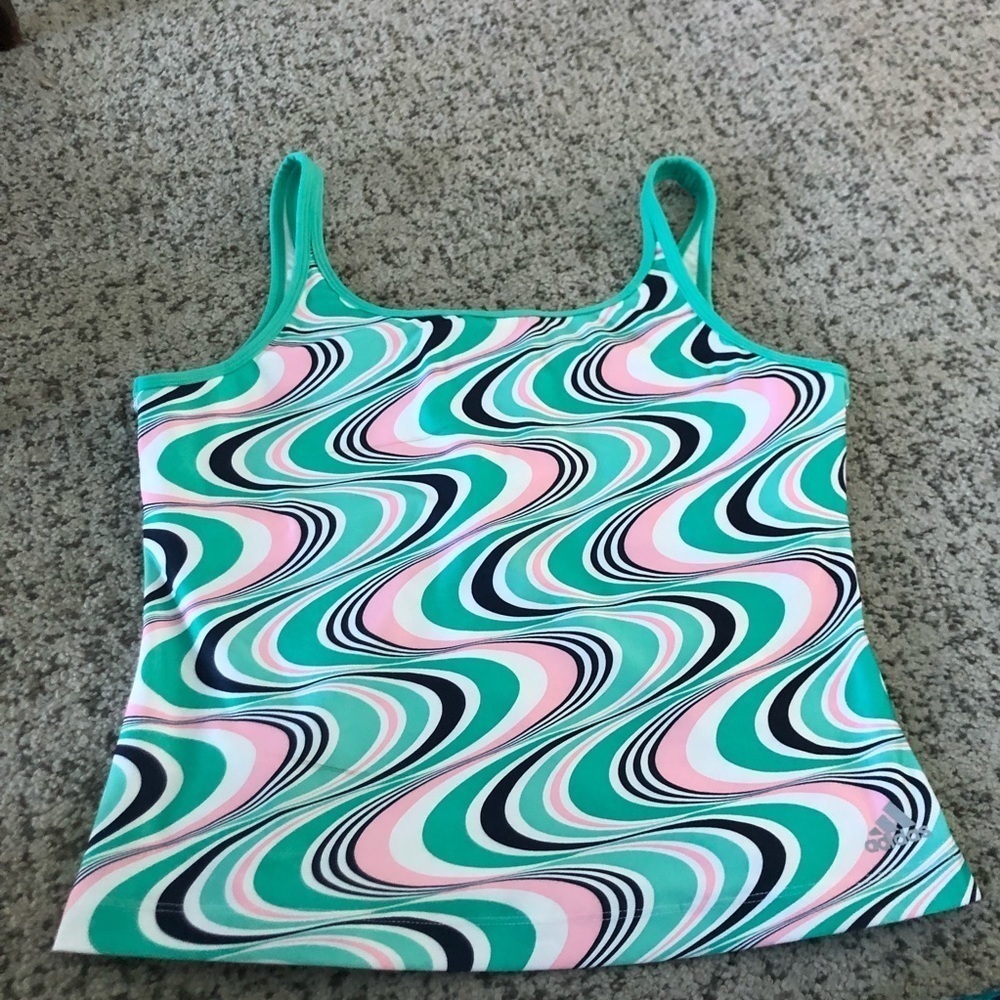 Adidas Active Green & Pink Swirl Print Tankini Top Size Large